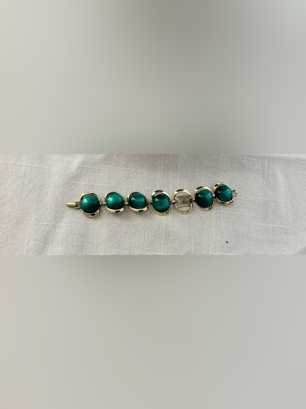 Green Cabochon Vintage Demi Parure Mid Century Modet - Picture 3 of 6